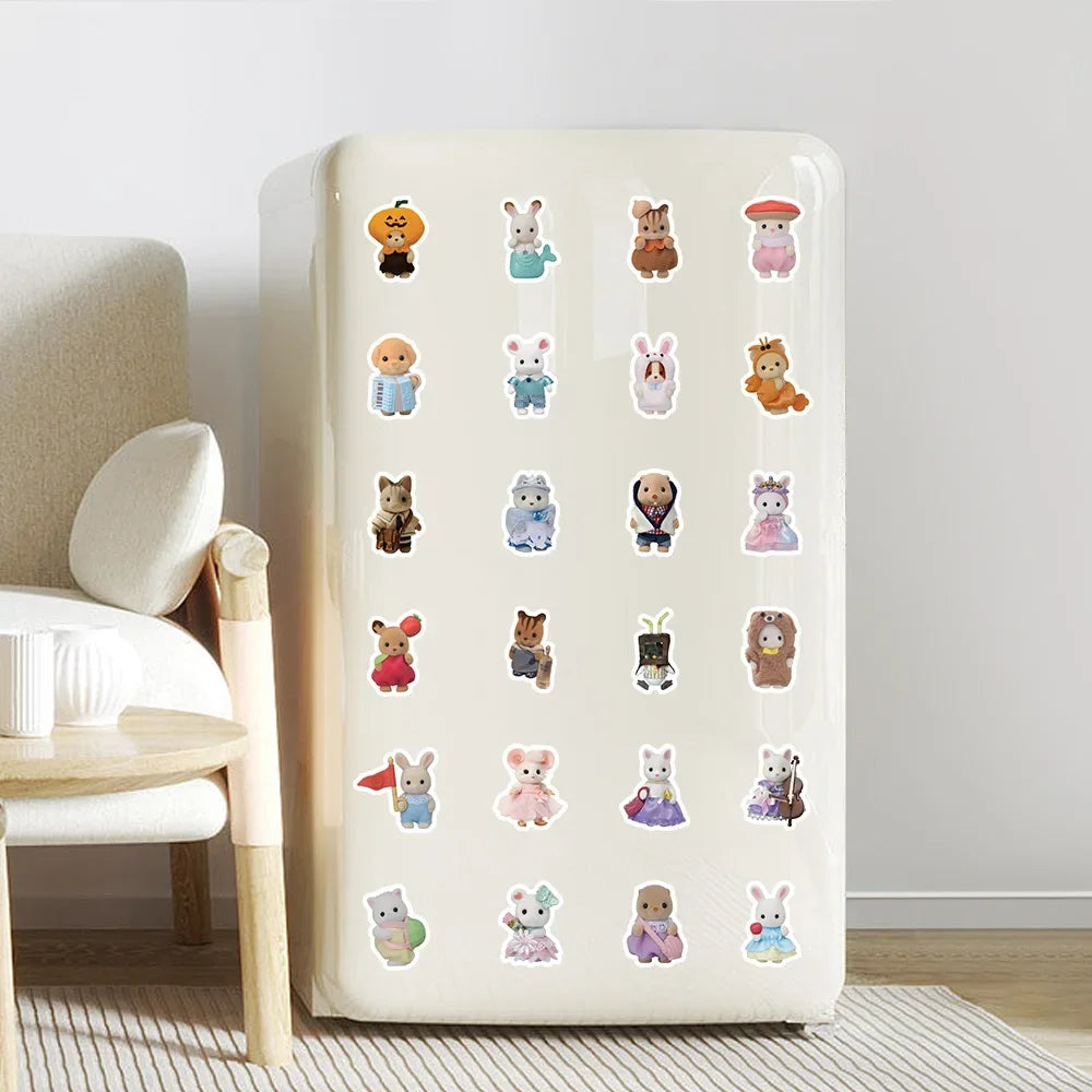 100/200pcs Kawaii Calico Critters Stickers Cute Laptop Scrapbook Graffiti Decals Skateboard Handheld  Aesthetic Sticker Toys