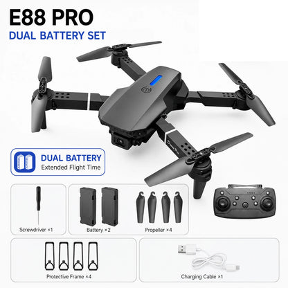 ZNLYRION E88 PRO Foldable RC Drone 8K Dual Camera WiFi FPV Quadcopter with Optical Flow Hovering 360° Flip One Key Takeoff Altitude Hold Remote Control Drone with Carrying Case for Beginners