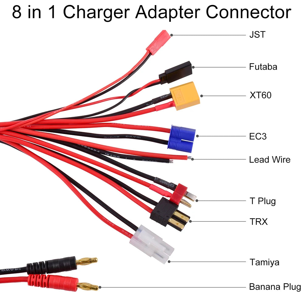 RC Charger Adapter Connector 8 In 1 Charger 4.0mm Banana XT60 TRX Tamiya Lipo for RC Car Drone Imax B6 B6AC Battery Cable