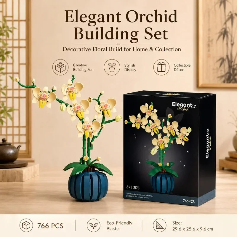 Orchid Building Blocks Flowers Bouquet Bonsai Plant Model Ornament Exquisite DIY Home Decorations Valentines Adult Child's Gifts