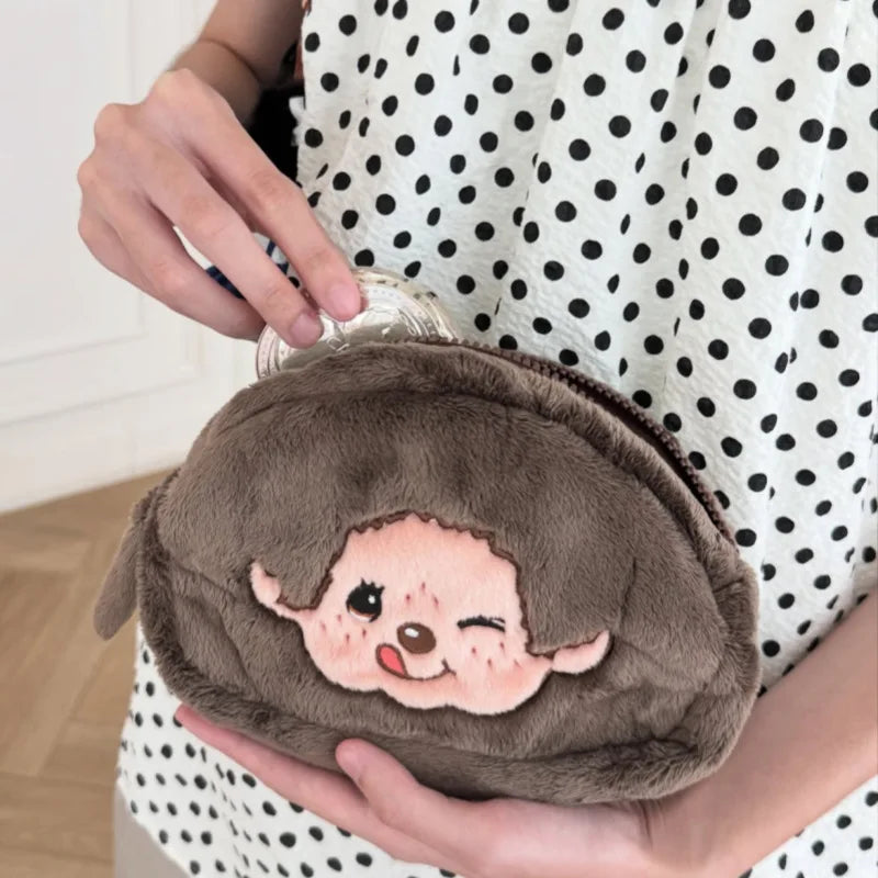 New Cartoon Playful Monchchi Plush Small Cosmetic Bag Cute Embroidered Small Change Storage Bag Cute Gift Peripherals
