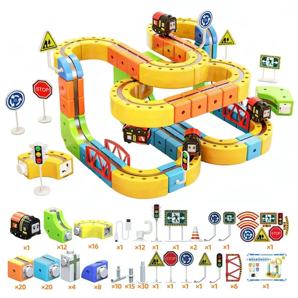 51/62/81/105//123/167PCS Magical Track Train Rechargeable 3D Building Tracks Cube Rails STEM Educational Toys Birthday Gift