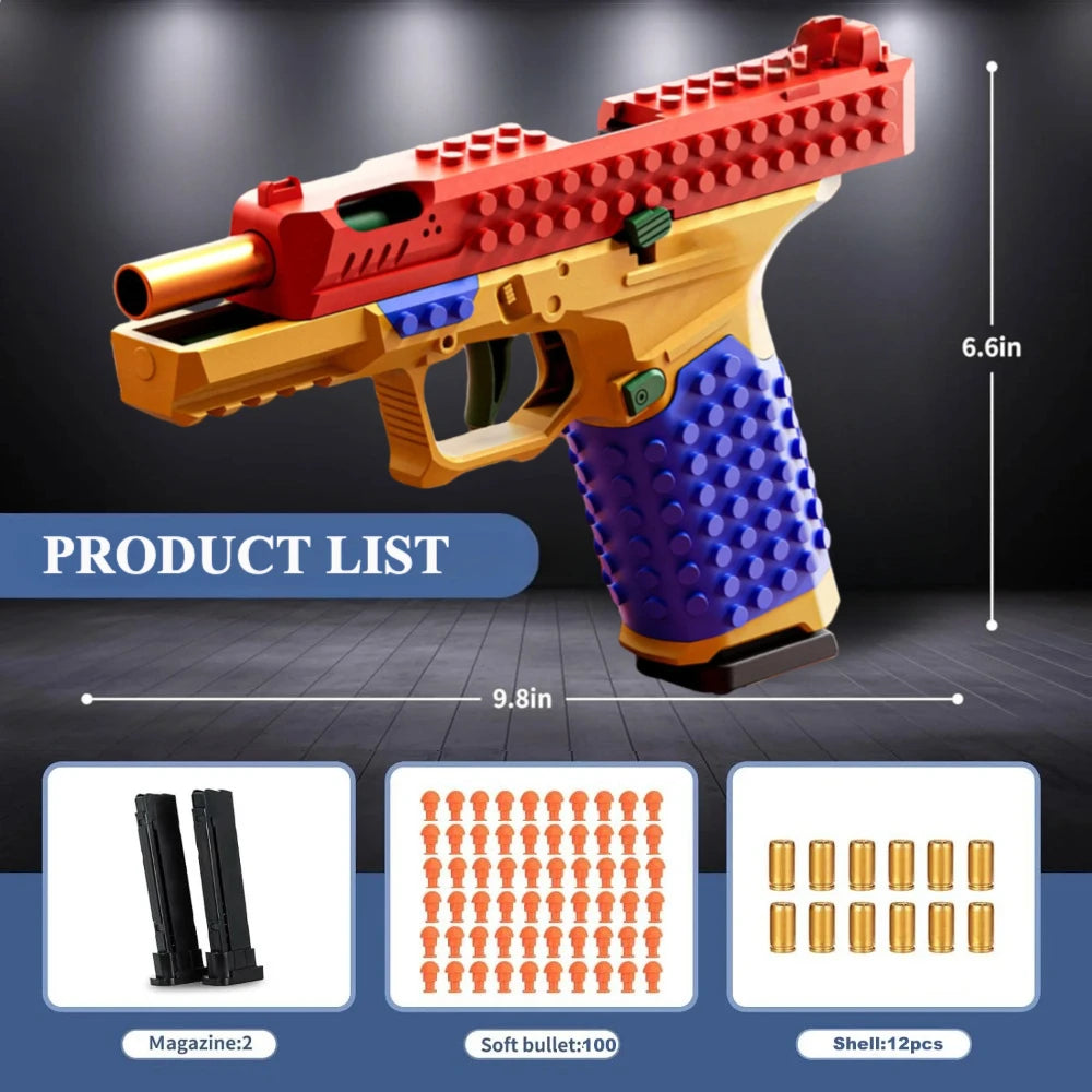 Continuous Firing Building Block Toy Gun Shell Throwing  Airsoft Blowback Empty Hanging Pistol Outdoor CS Weapon for Boys Adult