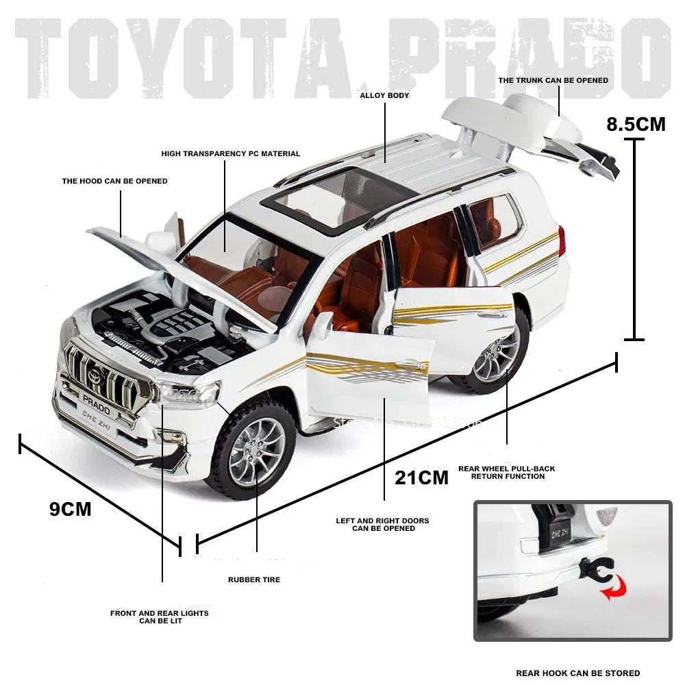 1:24 Escalade Prado Miniature Model Toy Cars Alloy Diecast Sound Light Doors Opened Pull Back Simulation Models for Boys Gifts
