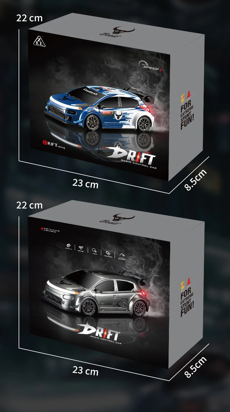 1:24 Scale 4WD Drift RC Car 2.4G Remote Pearl Finish Large Tail Fin Replaceable Racing Drift Wheel Front Rear LED Light Toy Car