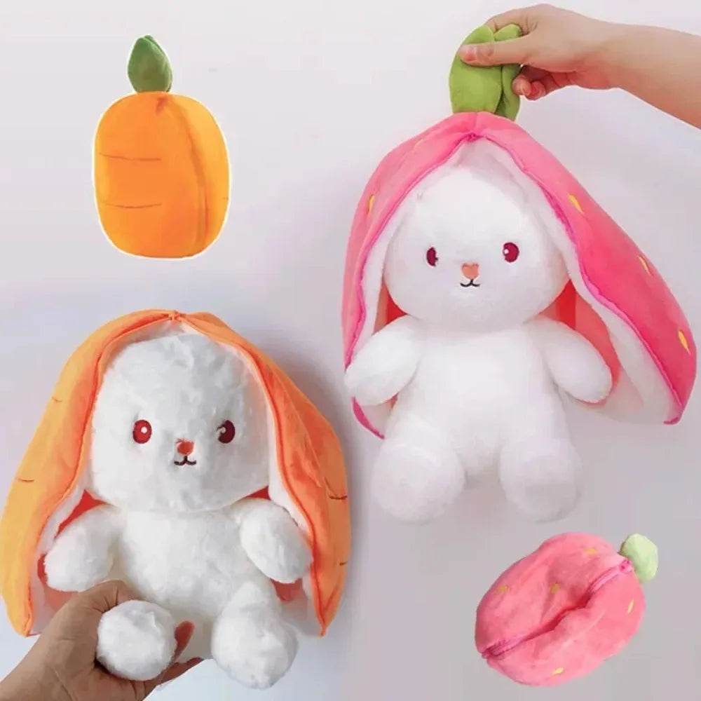 HOT Cute Strawberry Carrot Rabbit Plush Toy Stuffed Creative Into Fruit Transform Baby Cuddly Bunny Doll for Kid Birthday Gift