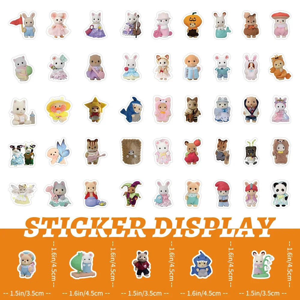 100/200pcs Kawaii Calico Critters Stickers Cute Laptop Scrapbook Graffiti Decals Skateboard Handheld  Aesthetic Sticker Toys