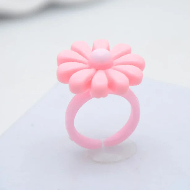 36Pcs Resin Cartoon Ring Set Flower Shape Adjustable Decorative Rings Multi Style Leisure Daily Matching Accessory Ornament