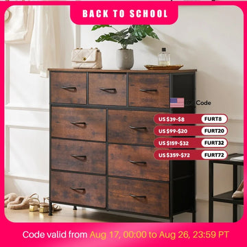 JHK Dresser For Bedroom With 9 Fabric Storage Drawer Wardrobe Tall Chest Organizer Closet Adult Kids Clothes Cabinet Furniture