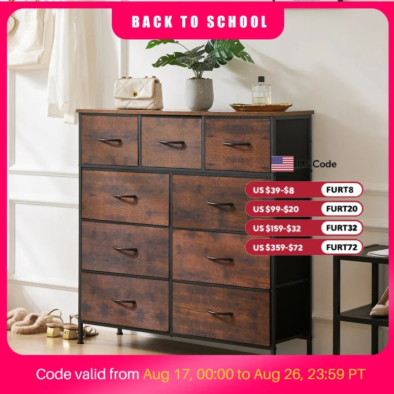 JHK Dresser For Bedroom With 9 Fabric Storage Drawer Wardrobe Tall Chest Organizer Closet Adult Kids Clothes Cabinet Furniture