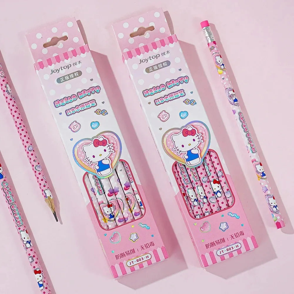 Genuine 2/6/12Pcs Sanrio Hello Kitty Hb Pencils Cartoon Kt Cat Student Stationery Drawing Pencil Smooth Writing Birthday Gifts