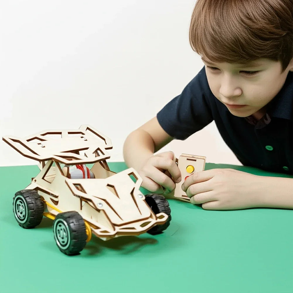 DIY Wooden Remote Control Car Wooden Four Wheel Drive Racing Assembling Science Experiment Kits KIDS STEM Educational Toy