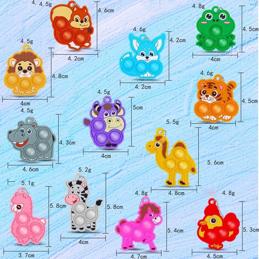 12Pcs Mini Colorful Animal Camel Frog Sheep Pop Fidget Toys Push Bubble Sensory Stress Relief Toy