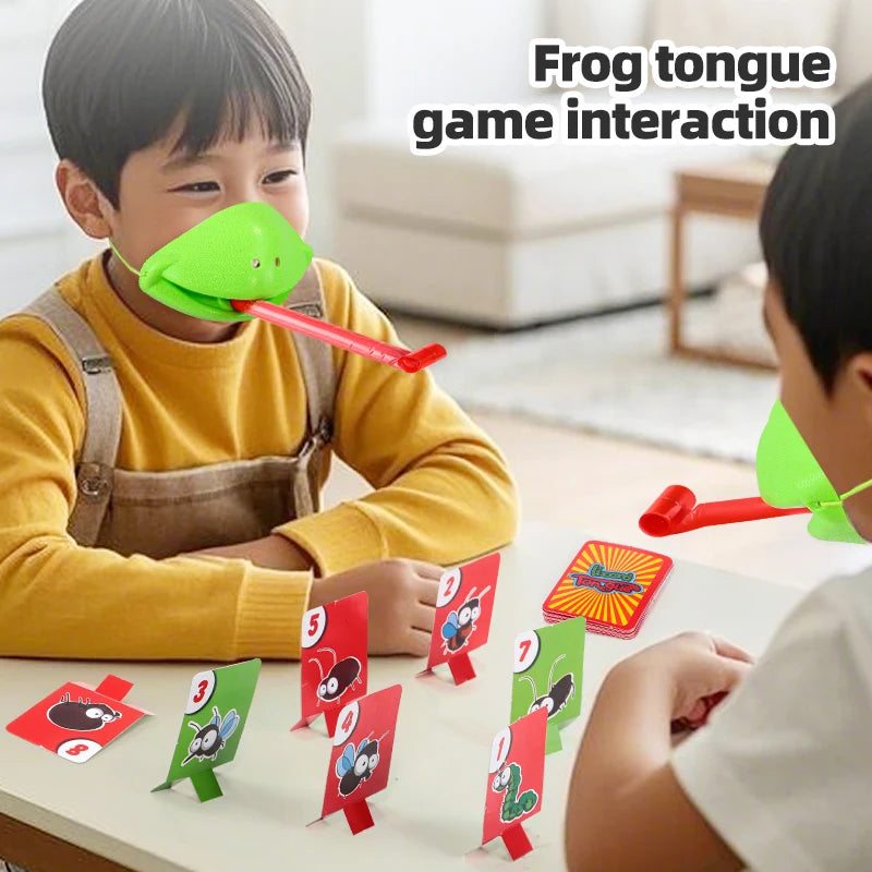 Frog Chameleon Lizard Mouth Mask Kids Toy Board Game Blow Activated Tongue Blow Catch Game Interactive Educational Game Prop