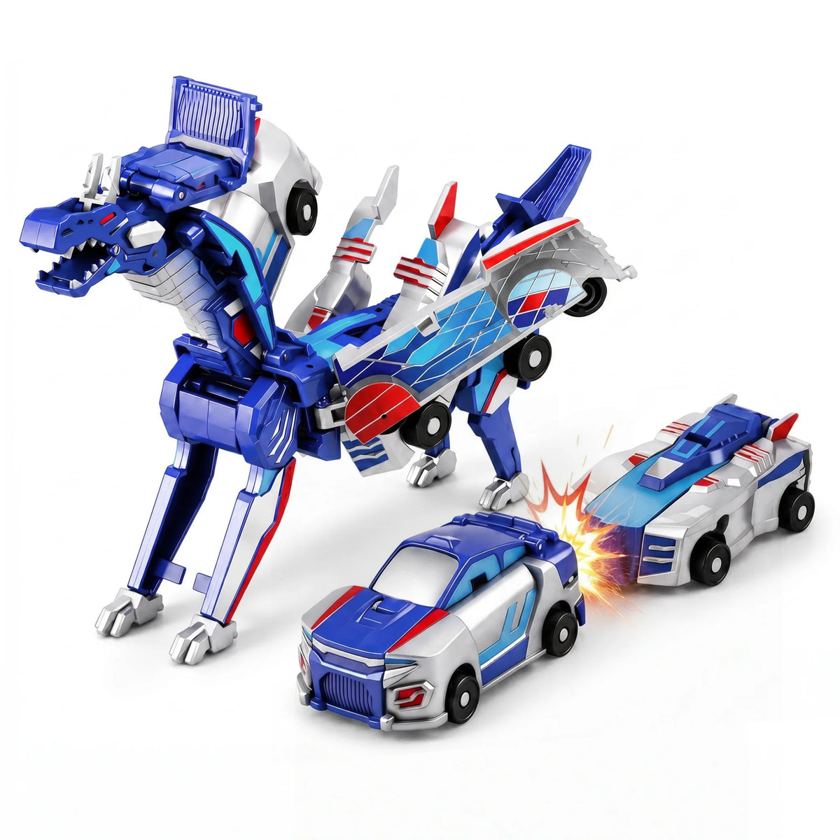 Hotfree Magnetic Dinosaur Transformer Car Toy, 2-in-1 Magnetic Cars That Transform into Flying Dragon Deer and Unicorn, Automatic Collision Transforming Toy, Fun STEM Toy Birthday Christmas Gift for Boys & Girls