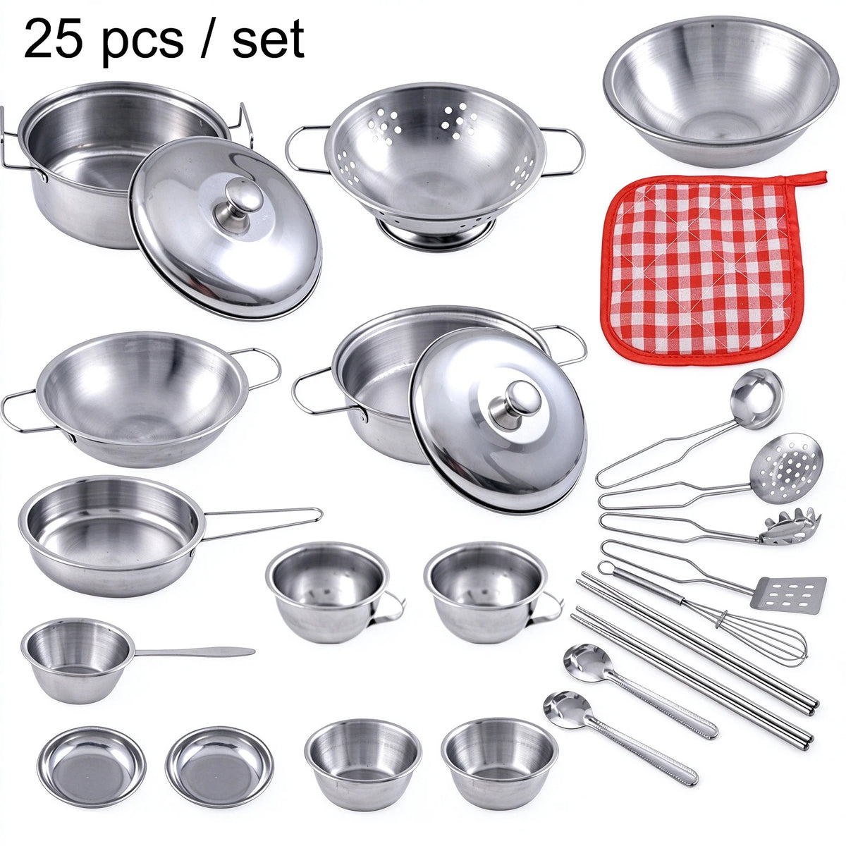 Play Pots and Pans Toys for Kids - Kitchen Playset Pretend Cookware Mini Stainless Steel Cooking Utensils Development Toys