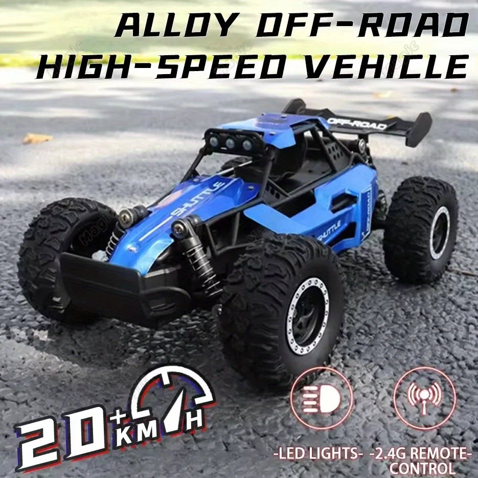 Alloy Remote Control Car, All-Terrain Electric Toy Car, 1:16 Scale Model Car, 2.4GHz R/C Off-Road Vehicle, Top Speed 20 Km/h, with Headlights and Shock Absorbers, Suitable as a Birthday Gift for Boys over 3 Years Old