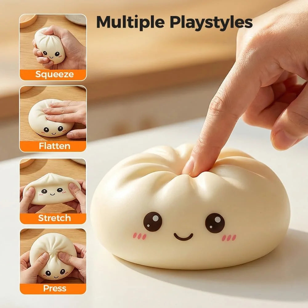 Large Dumpling Stress Ball with Steamer Colorful Squishy Bun Sensory Toy for Anxiety Relief, Squeeze Dough Ball for Adults&Kids