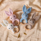 Handmade Crochet Baby Toys, Wooden Easter Bunny Rattle 0-12 Months, Four Color Rabbit Rattle Soft, New Born Baby Teething Toys