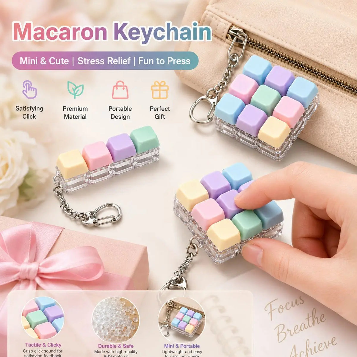 Fidget Toy Nine-key Keyboard Keychain Button Fidget Gifts for Adults to Relieve Stress Can Be Assembled Freely No Light