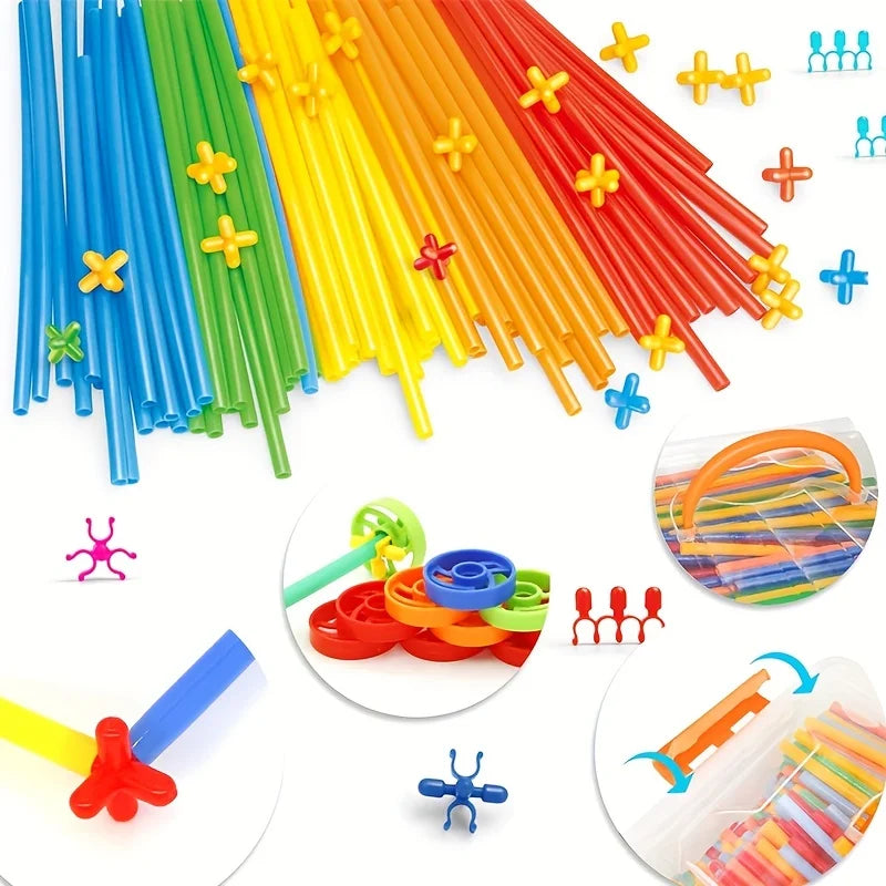 Building Toys Made of Straw, a Set of Interlocking Plastic Engineering Blocks Designed for Children, Suitable As a Gift