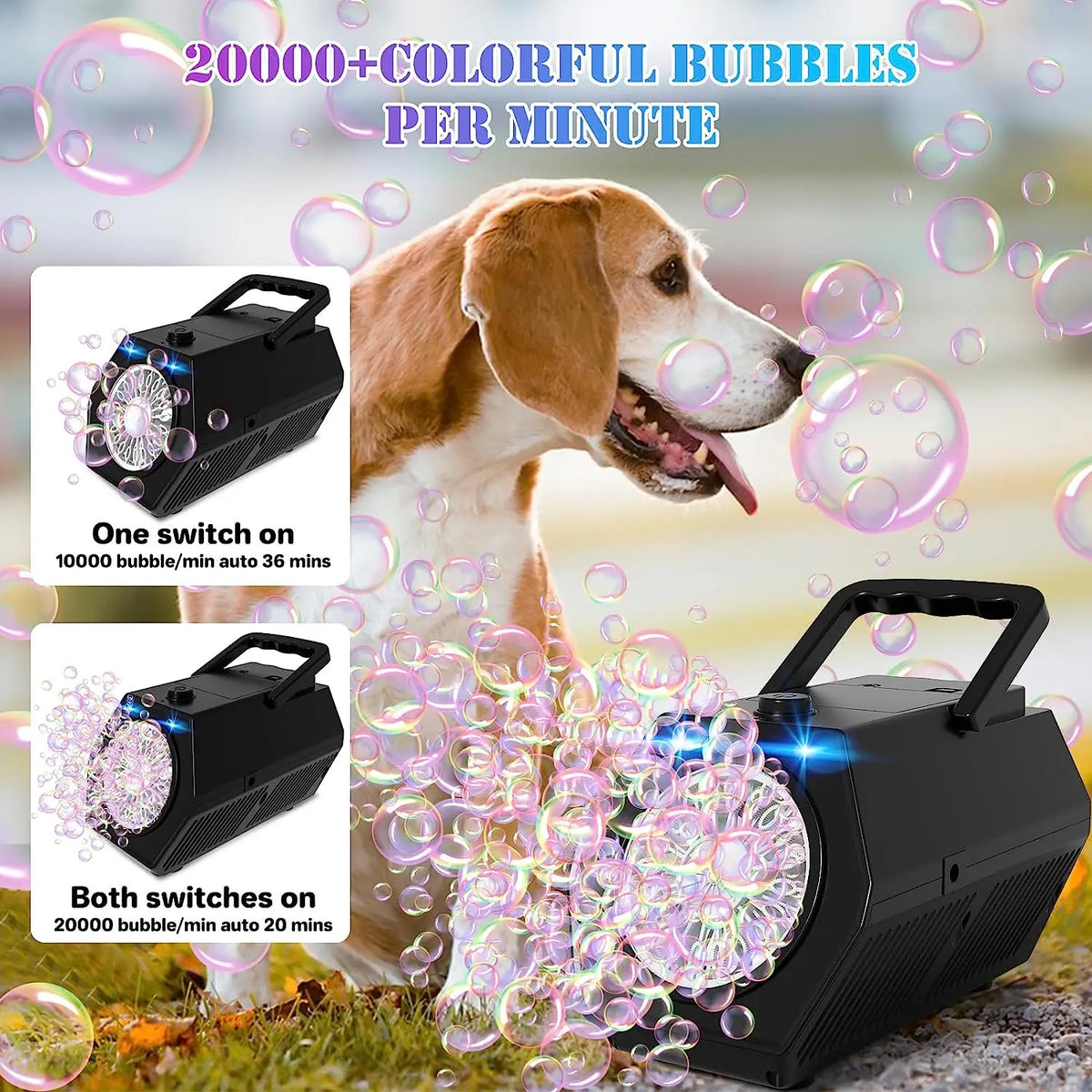 Bubble Machine Upgrade Bubble Blower,50000+ Bubbles Per Minute Automatic Bubble Maker Operated by Plugin or Batteries Portable