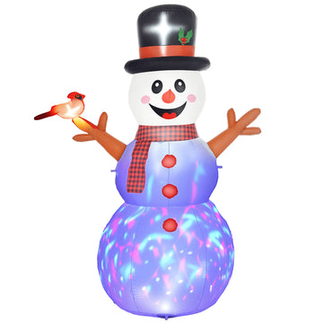 7.9' Christmas Inflatables Snowman with Branch Hands, Blow-Up Outdoor Christmas Decorations with Rotating Colorful LED Light for Lawn Garden Party