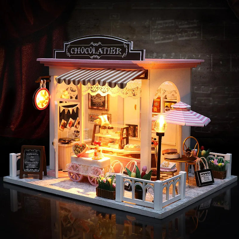 Doll House Kit Mini DIY Flower House Handmade 3D Puzzle Assembly Building Toys Home Bedroom Decoration With Furniture DollHouses