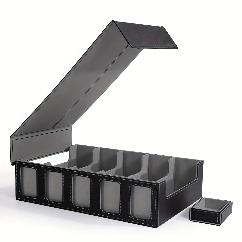 Trading Card Storage Box 5-Row 3900+ Capacity,TCG MTG Card Case with Magnetic Lid & Commander Display,Top Loader Storage for Sports Cards