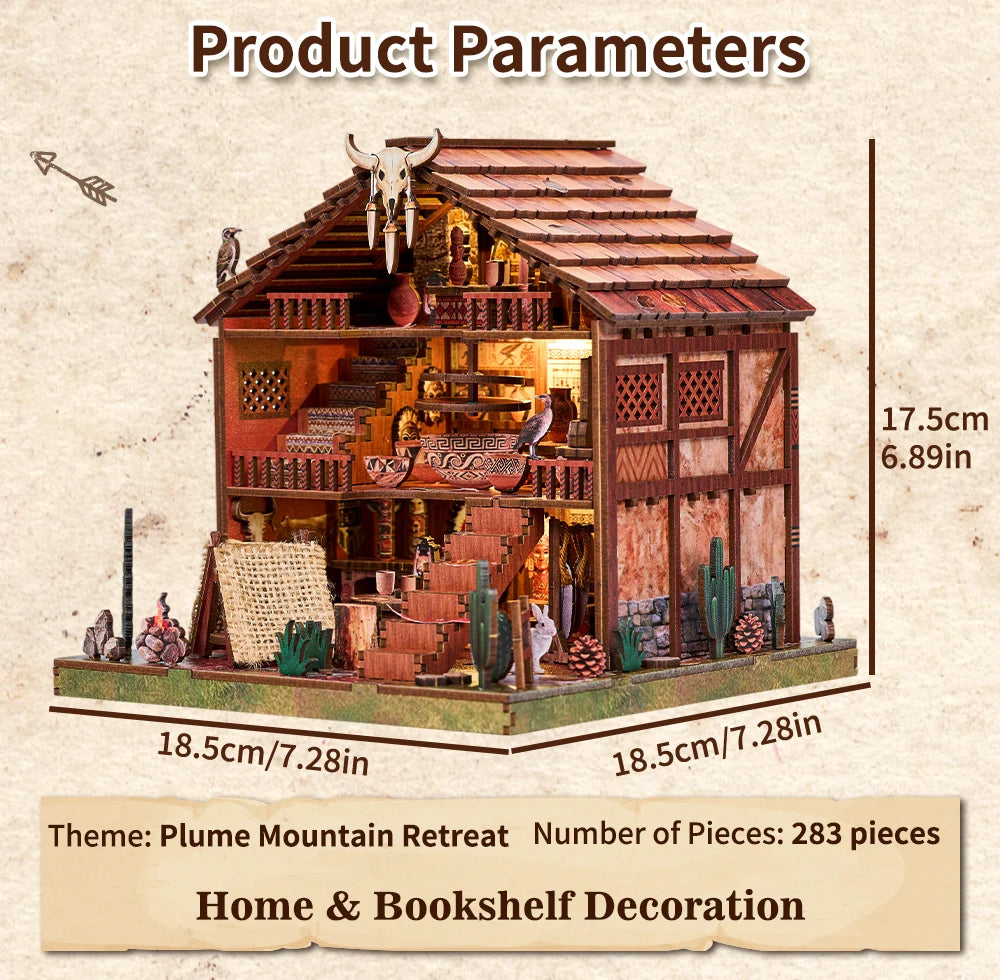 DIY Miniature Dollhouse Totem Book Nook Kit Coyote 3D Wooden Puzzle Building Blocks Puzzle Model Building Home Decoration Gifts