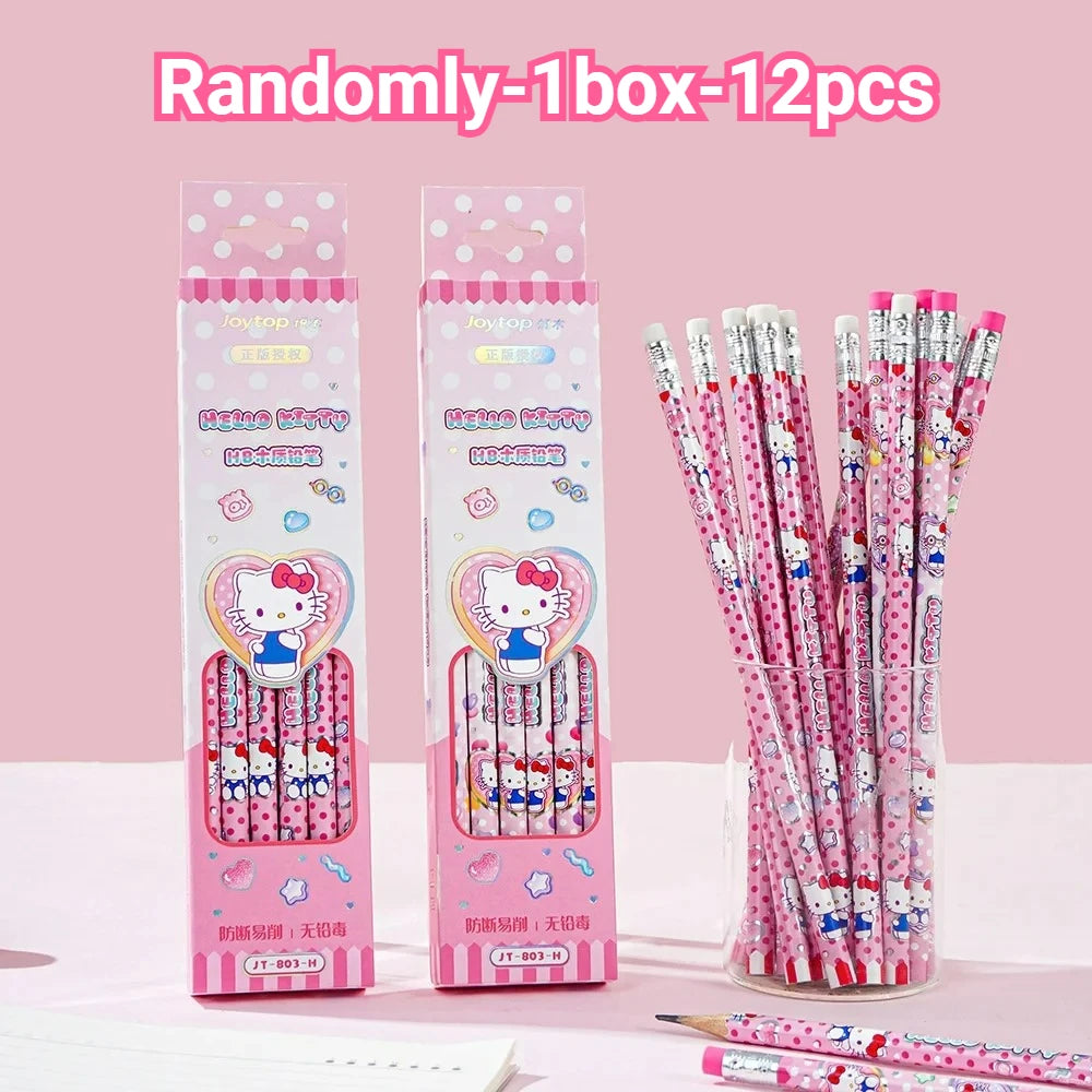 Genuine 2/6/12Pcs Sanrio Hello Kitty Hb Pencils Cartoon Kt Cat Student Stationery Drawing Pencil Smooth Writing Birthday Gifts
