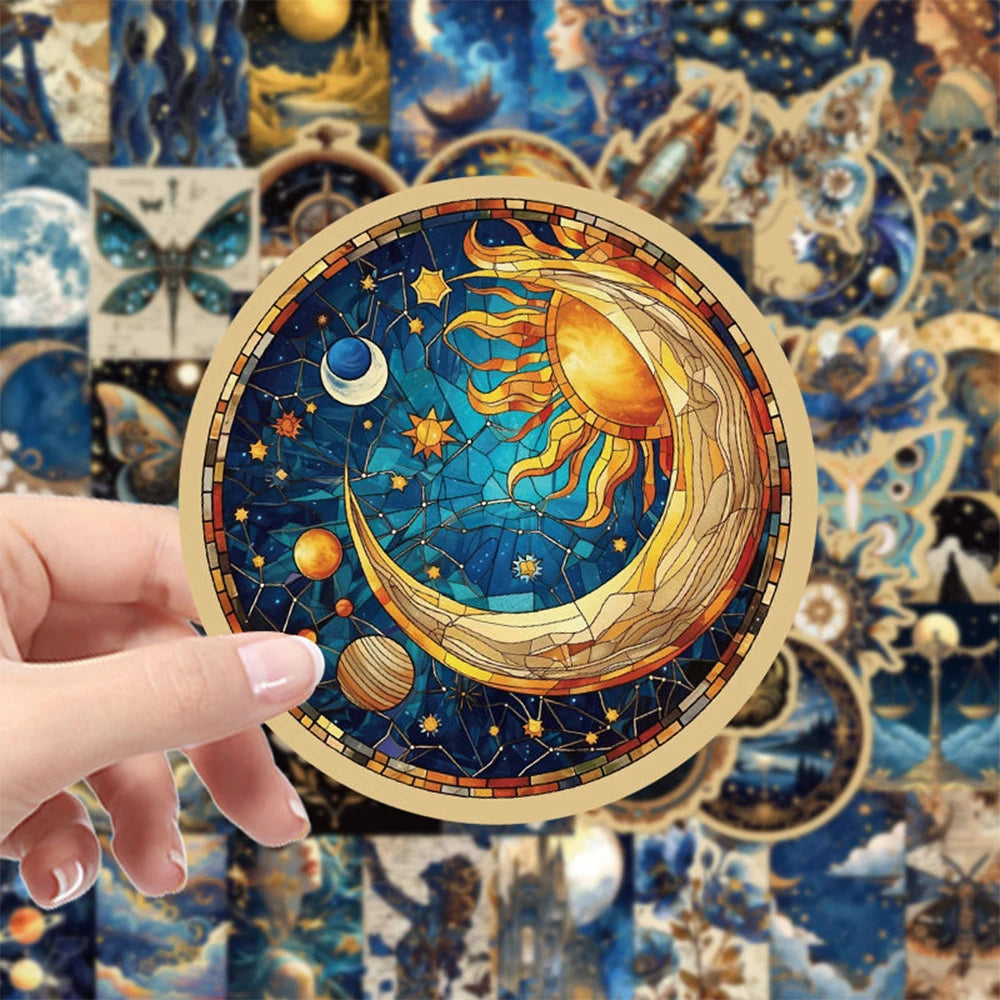 50pcs Retro Astronomy Universe Planets Stickers Galaxy Moon Astrology Aesthetic Decals Sticker for Suitcase Phone Notebook