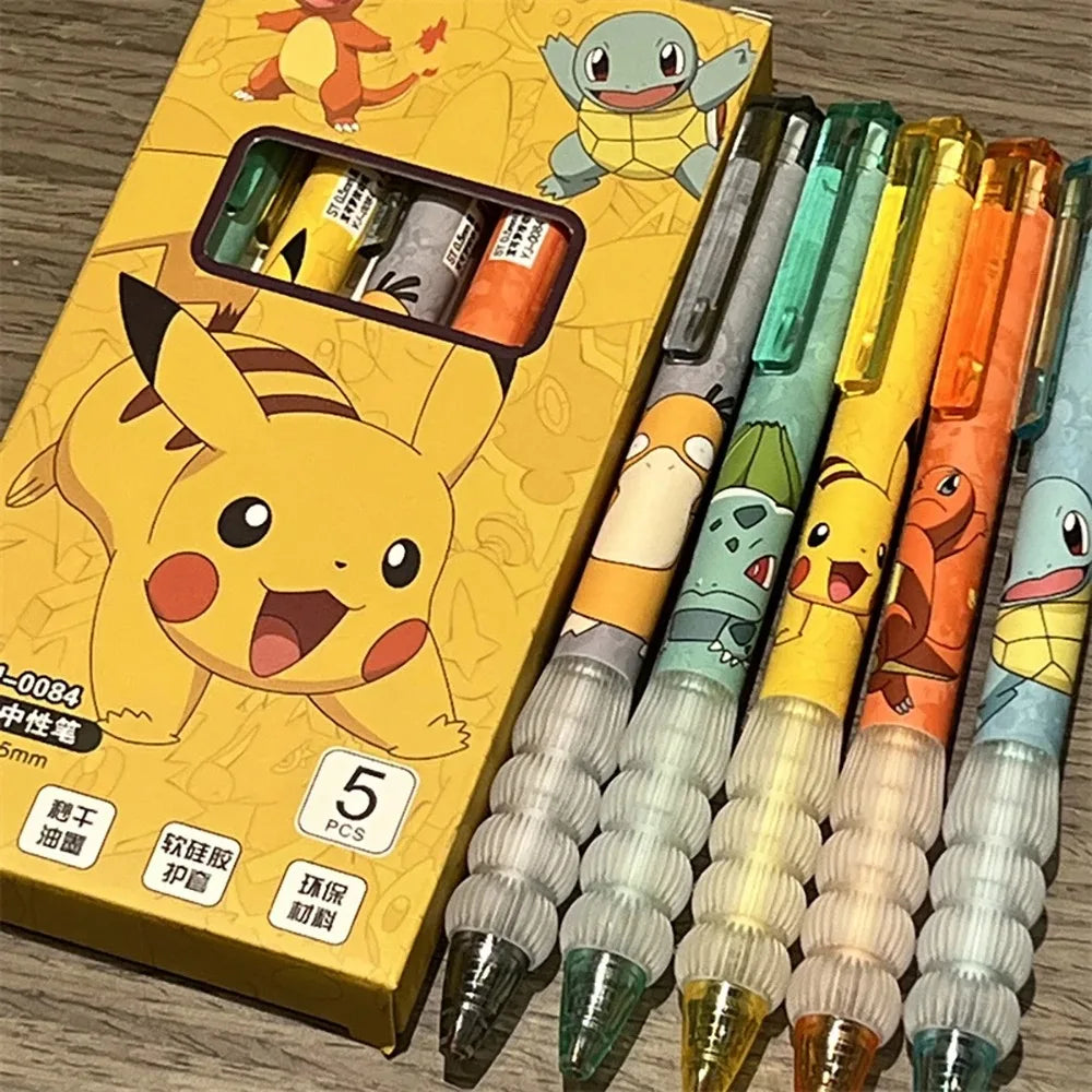 5pcs Pikachu Gel Pen Set Pokemon Ballpoint Pen Cartoon Printing Writing Pen Students Stationery Office Supplies