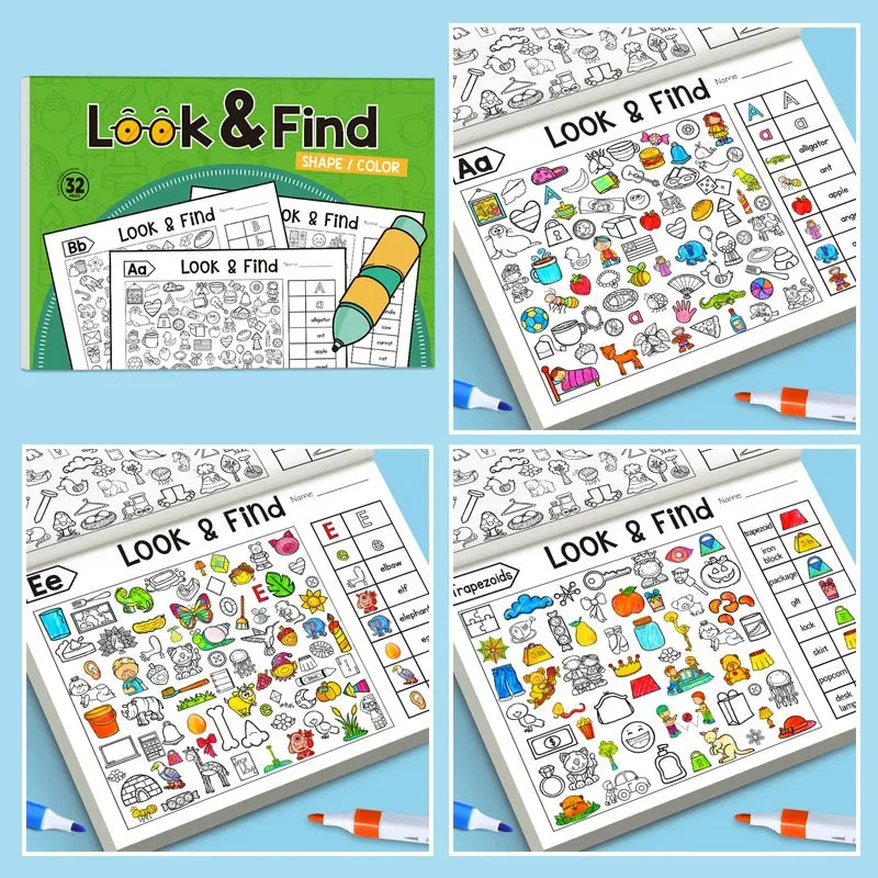 Children's Search for Items Game,Fun Coloring Book, Look & Find Shape Game Enhance Visual Perception, Focus and Attention