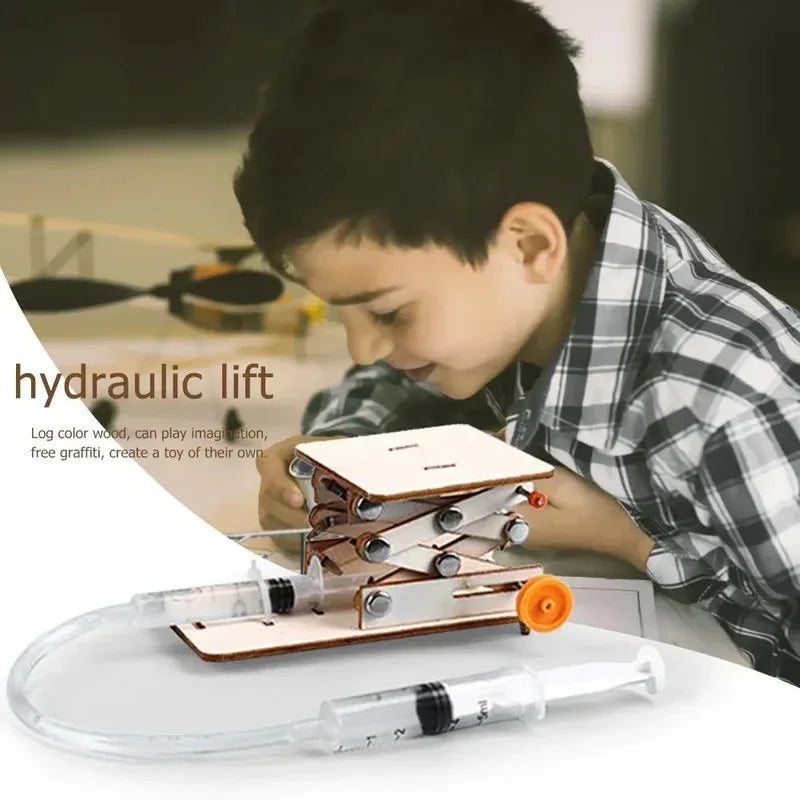 Kids Hydraulic Lift STEM Toy, DIY Physics Experiment Kit for Science Projects, Hands-On Educational Building Model for Ages 8-12
