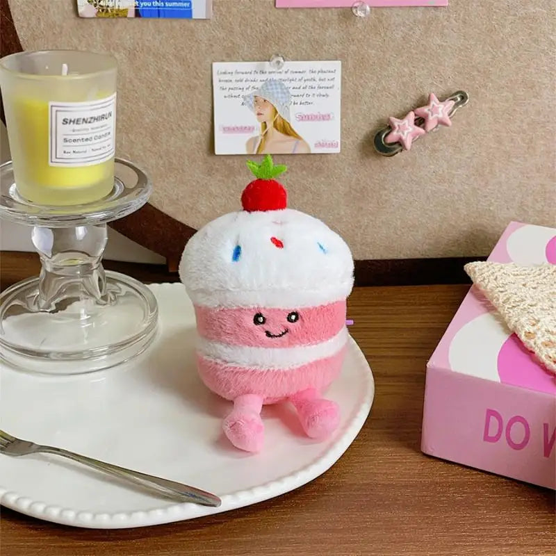 New Kawaii Cartoon Cake Plush Keychain Birthday Cake Doll Pendant Backpack Decor Accessories Toy Gifts