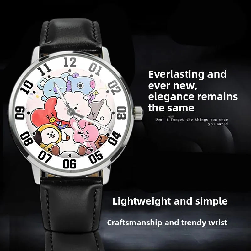 BT21 cartoon cute student watch kawaii pointer type round quartz wristwatch fan support anime merchandise gift wholesale