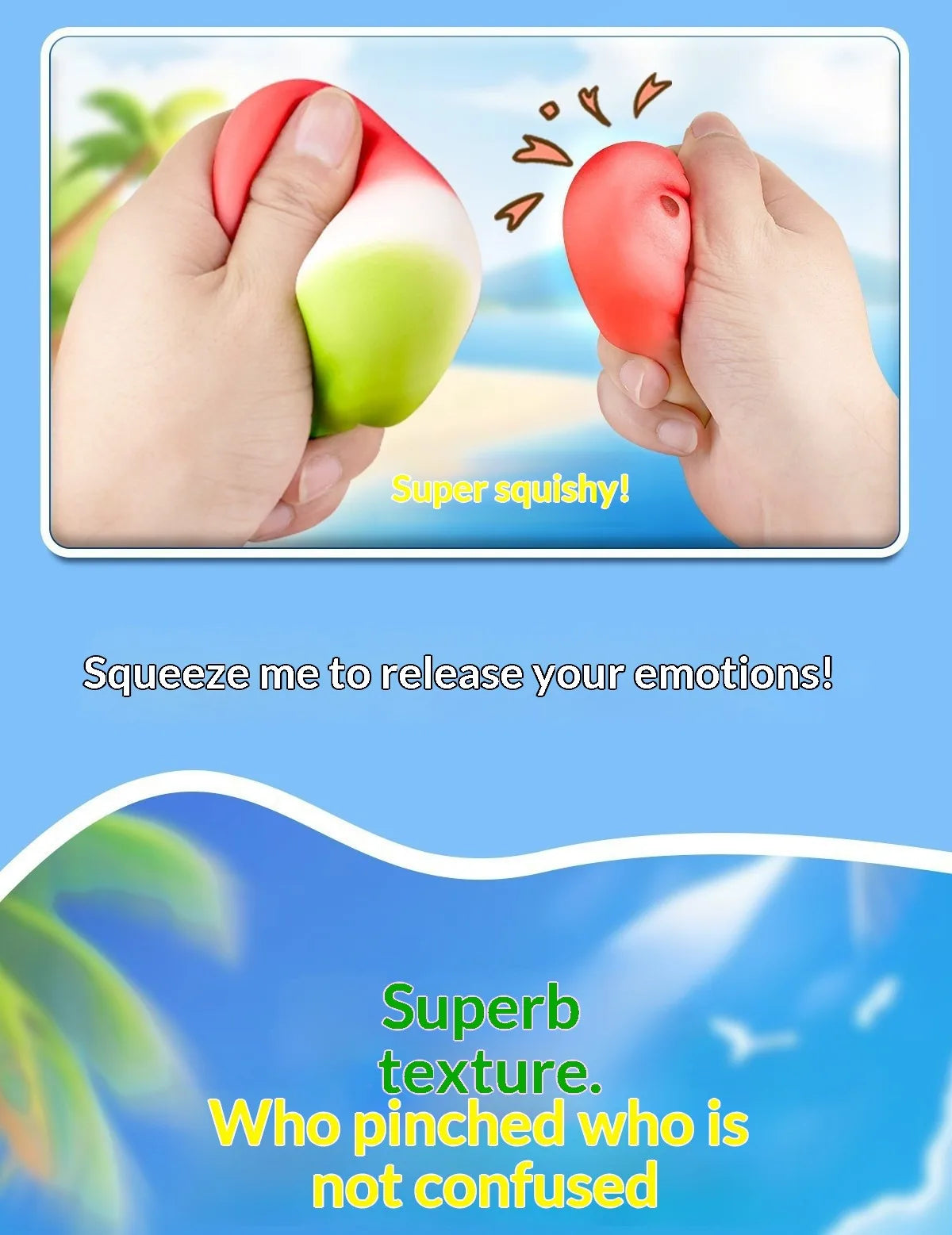 Watermelon Squishy Toy Slow Rising Stress Relief Squeeze Toy Super Soft Hand Grip Fidget Toy for Anxiety Relief Kids Adults Gift