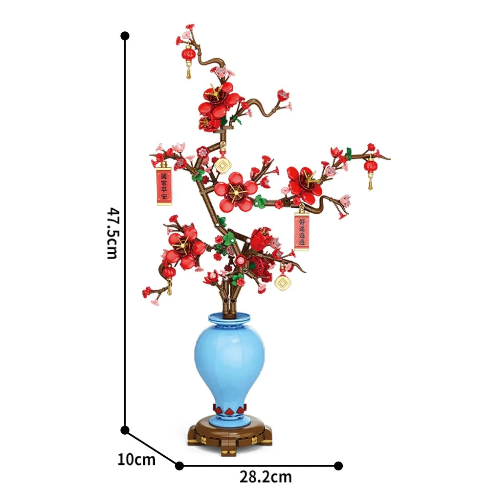 Creative City Bouquet, Peach Blossoms, Narcissus, Bonsai, Potted Plants, Building Block Models, Children's Home Decoration Toys