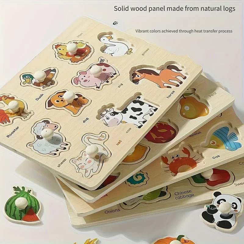 Baby Hand-Hold Puzzle Board – Montessori Wooden Shape Matching Toy for Toddlers, Early Cognitive & Motor Skills Development