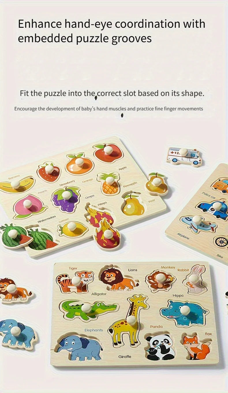 Montessori Early Education Geometry Beginner Puzzle Board, Hand-Held Fixed Board Puzzle Development, Puzzle Block Shape Matching