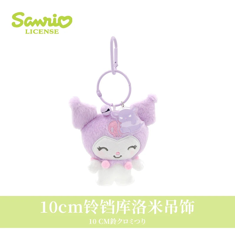 10cm Sanrio My Melody Kuromi Cinnamoroll Hello Kitty Hangyodon Purin Dog Bell Plush Toy Anime Stuffed Animals Keychains Pendant