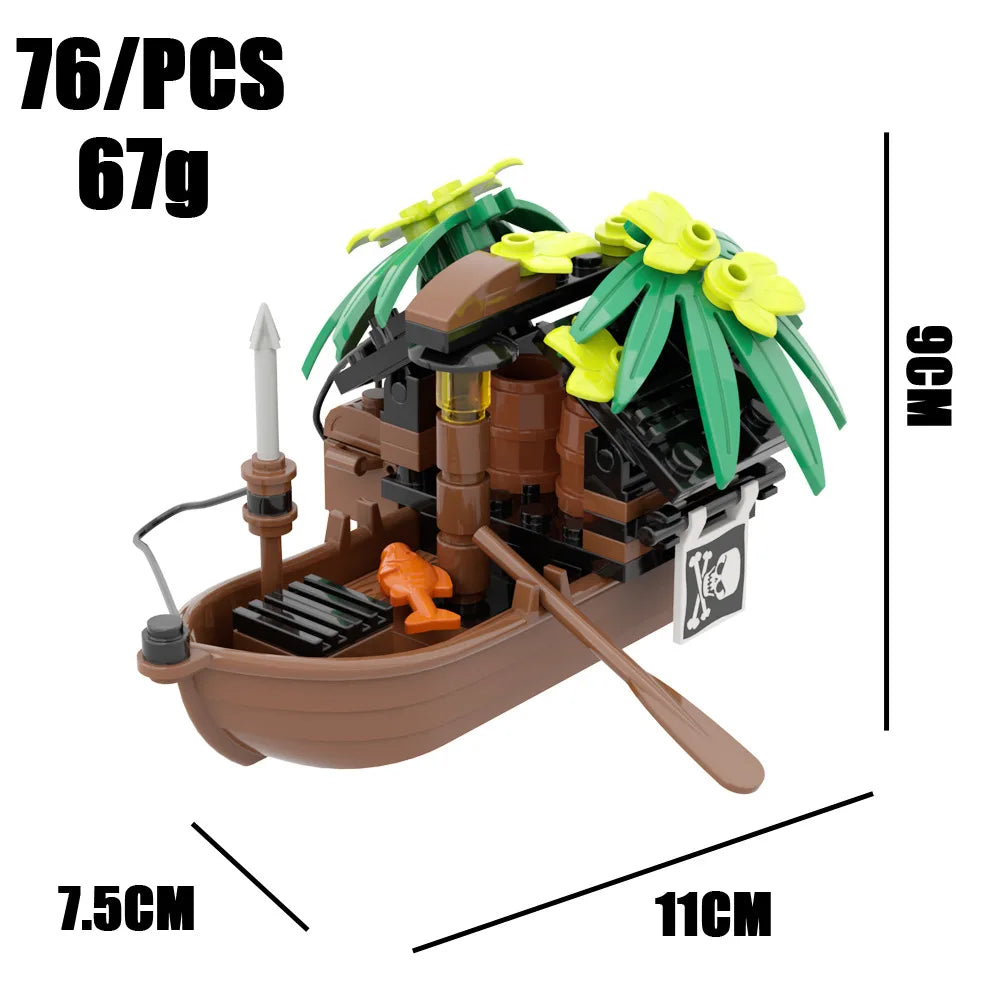 City Creativity Medieval Sailboats Drifting Raft Pirate Gunboat Desktop Ornaments Assemble Building Blocks Bricks Toys Gift
