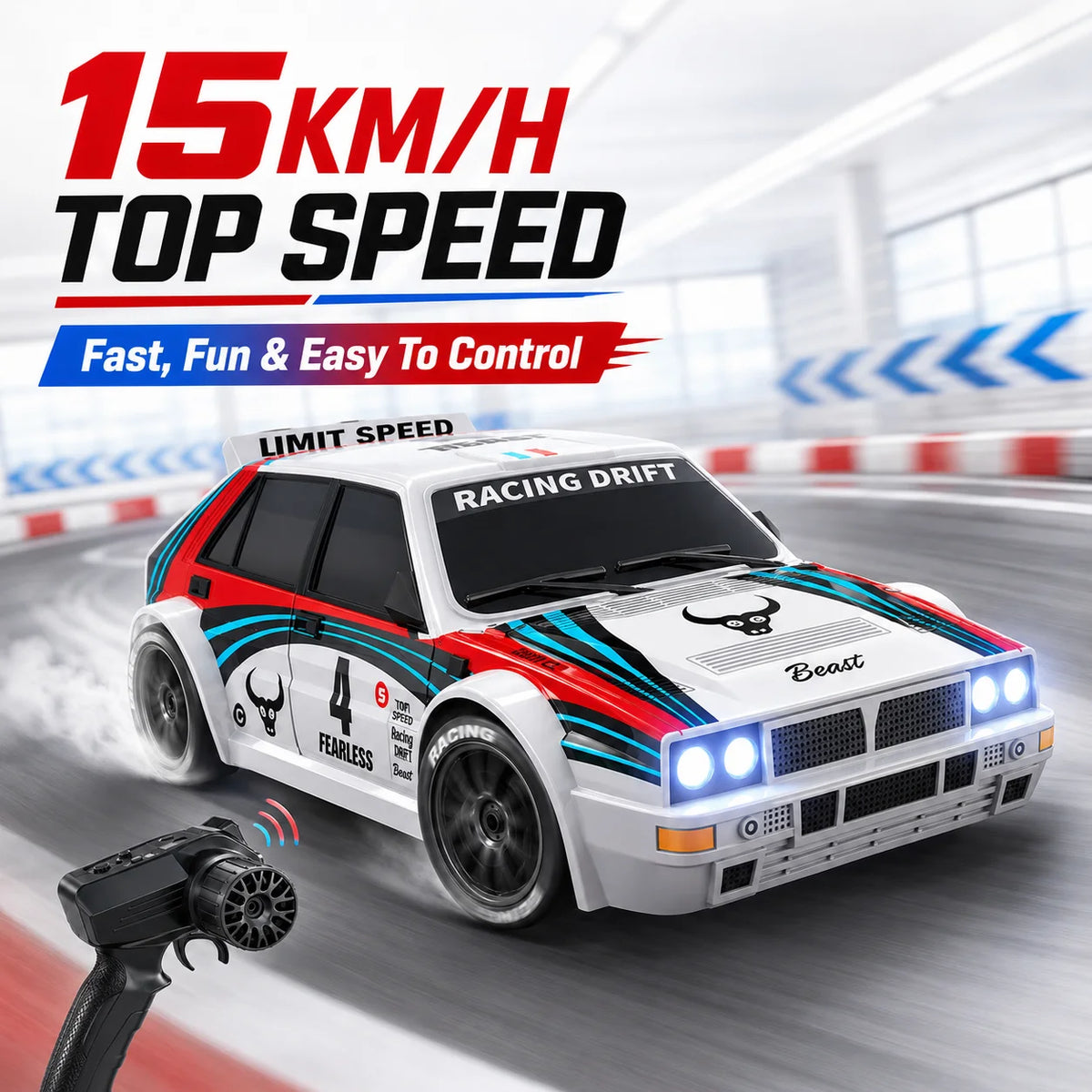 ZNLYRION RC Drifting Race Car 1:24 Scale 4 Wheel Drive 20km/h Adjustable High/Low Speed With Spare Drift Tires LED Headlight Taillight RC Toy For Boys Adult