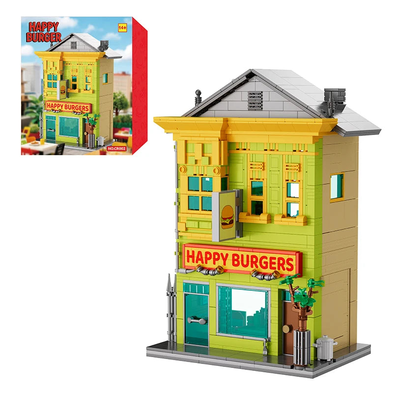 1220PCS City Street View Burgers Shop Building Block Sets MOC Movie Scene Small Particle Bricks Model Assembly Educational Toys Christmas Birthday Gifts
