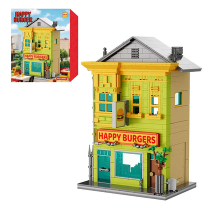 1220PCS City Street View Burgers Shop Building Block Sets MOC Movie Scene Small Particle Bricks Model Assembly Educational Toys Christmas Birthday Gifts