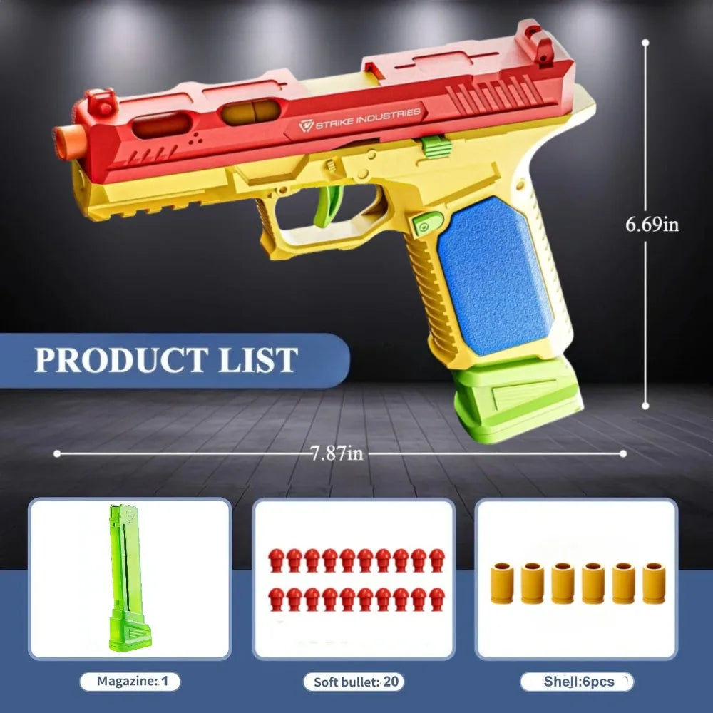 Continuous Firing Building Block Toy Gun Shell Throwing  Airsoft Blowback Empty Hanging Pistol Outdoor CS Weapon for Boys Adult