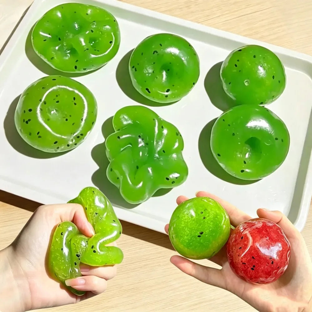 Kiwi & Watermelon Slush Stress Relief Toy Simulation Fruit Squishy Ball Anti-Anxiety Vent Toy For Adults Desk Decompression Toy