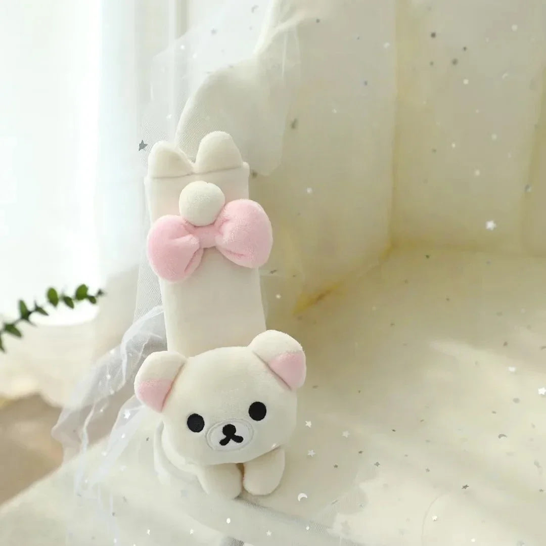 Kawaii Rilakkuma Car Seat Belt Cover Soft Plush Bear Seat Belt Shoulder Pad Japanese Style Cute Car Accessory for Girls Women