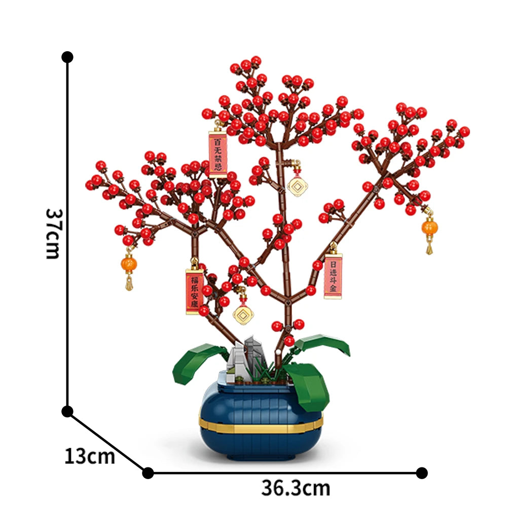 City Creativity Flower Bouquet Plum Blossom Bonsai Potted Plant Building Blocks Model Home Decoration Toy For Kids Gift﻿